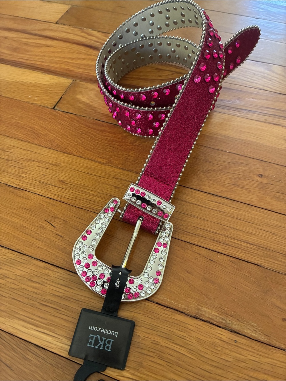 BKE Hot Pink Crystal-Studded Western Buckle Belt size Large